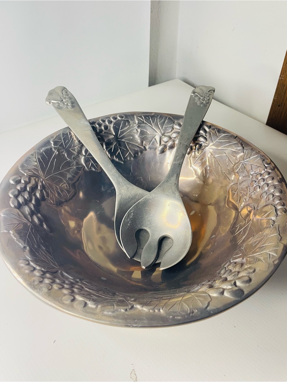 Lenox Silver-Tone Grape Motif Serving Bowl with Matching Servers 3 Piece Set